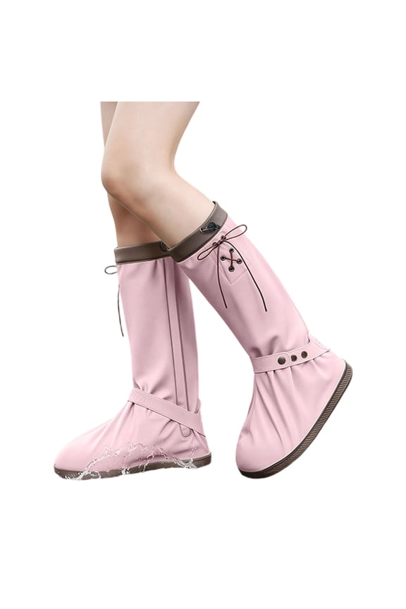 Lightweight Foldable Tall Rubber Rain Boot Adjustable Drawstring Waterproof Calf High Proof Mud Boot Outdoor Gardening Walking Rain Shoe for Women Daily Travel Farm Yard Wet Weather Use