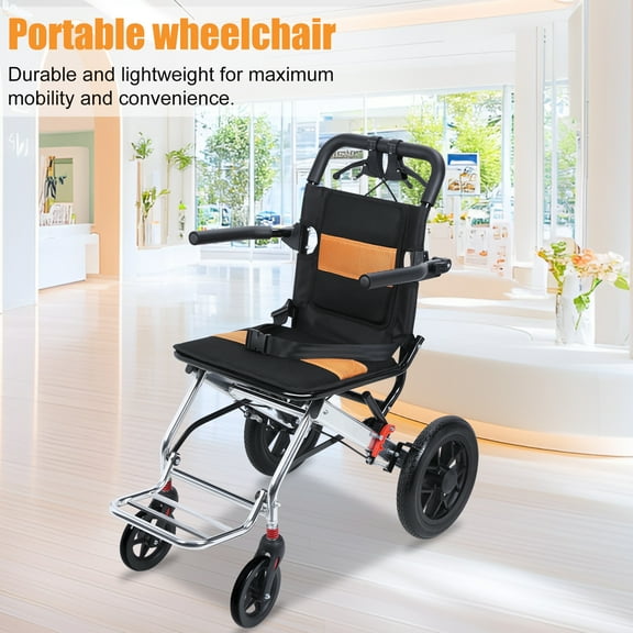 Lightweight Foldable Transport Wheelchair, 15.75-inch Wide Seat，Wheelchair with Handbrake, Shock-absorbing Load Capacity of 80KG, 12 inch Shock-absorbing Pump