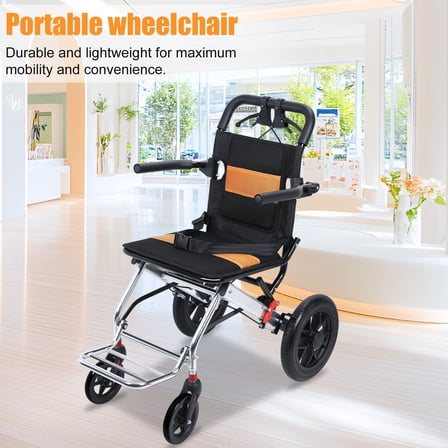 Lightweight Foldable Transport Wheelchair for Adults, 15.75 Inch Wide Seat Portable Travel Wheelchair with Handbrake, 80KG Capacity Narrow Doorway Wheelchair