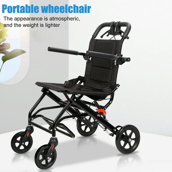 Lightweight Foldable Transport Wheelchair for Adults, Narrow Design Carbon Steel Travel Chair with 220lbs Capacity