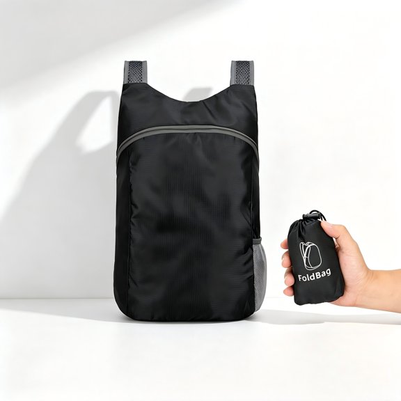 Lightweight Foldable Travel Backpack, Packable WaterResistant Daypack, Compact Hiking Shoulder Bag, Black