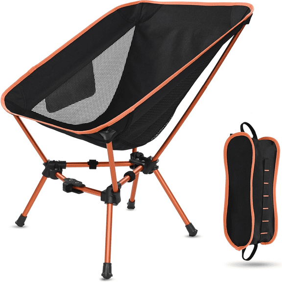 Lightweight Folding Camping Chair, Portable Foldable Compact for Outdoor Camp, Travel, Beach, Picnic, Festival, Hiking, Backpacking, Supports 330Lbs (Orange)