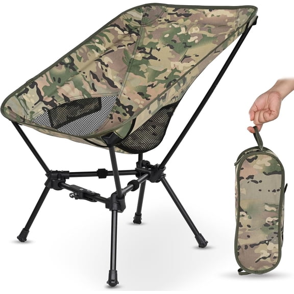 Lightweight Folding Camping Chair with Spring Lock, Compact Portable for Outdoor Camp, Travel, Beach, Picnic, Festival, Hiking, Backpacking (Lowback Camo)