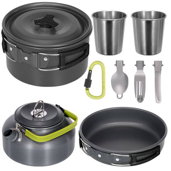 Lightweight Folding Camping Cookware Set For Picnic Hiking, Sturdy Outdoor Tableware Kit With Carry Bag