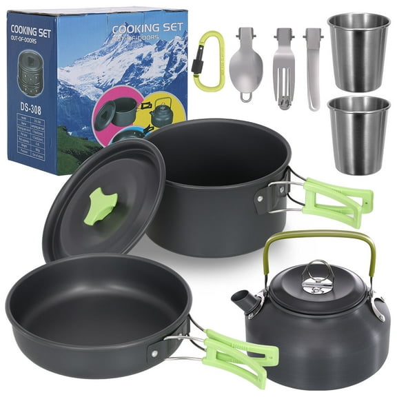 Lightweight Folding Camping Cookware Set For Picnic Hiking, Sturdy Outdoor Tableware Kit With Carry Bag
