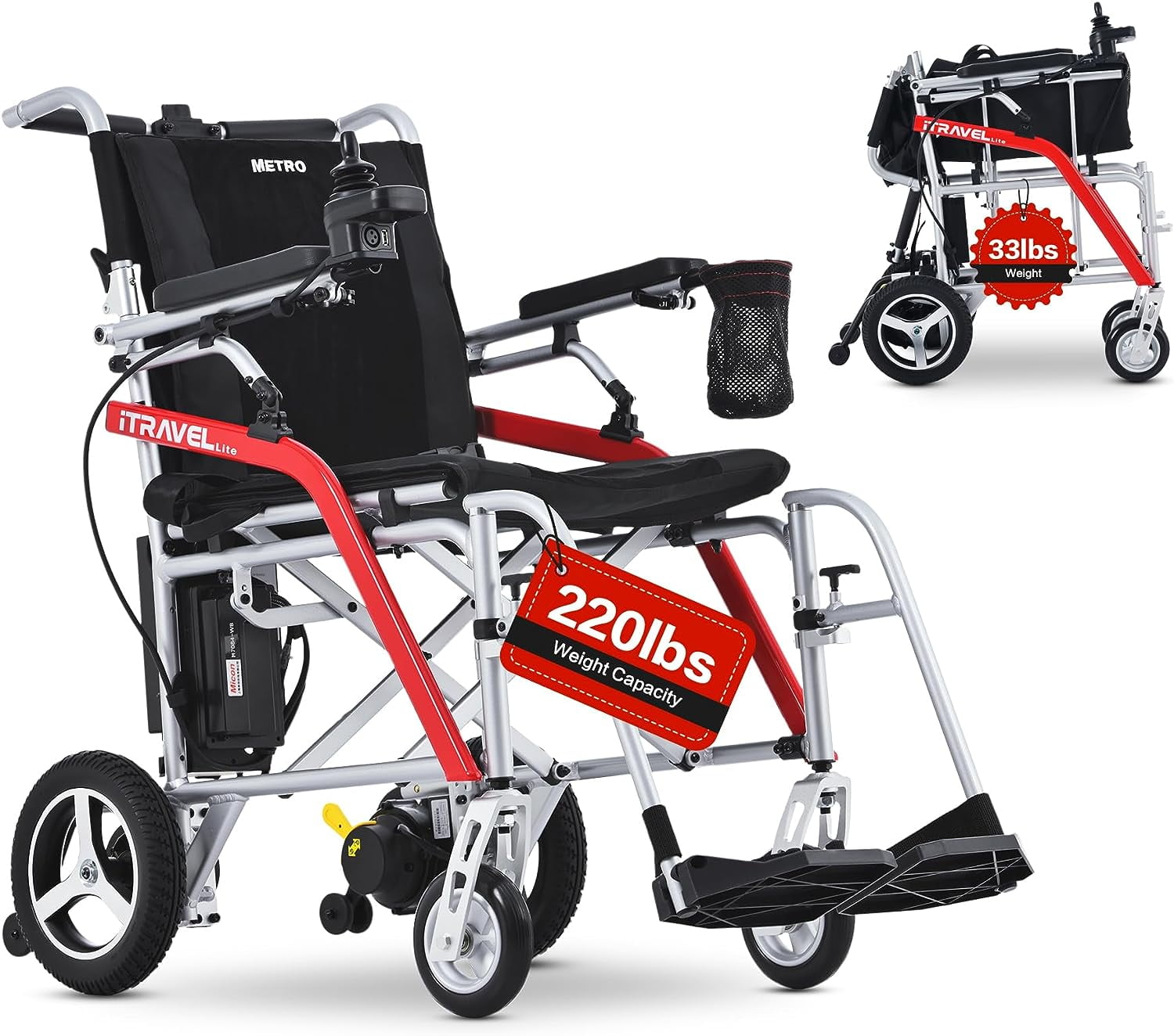 Lightweight Folding Electric Wheelchair for Adults, Electric