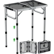 Lightweight Folding Grill Table with Mesh Desktop, Sliver, Adjustable Height Max 27.5" Aluminum Camping Table