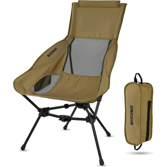 Lightweight Folding High Back Camping Chair with Head Support, Stable Portable Compact for Outdoor Camp, avel, Beach, Picnic, Festival, Hiking, Backpacking (Highback Khaki)