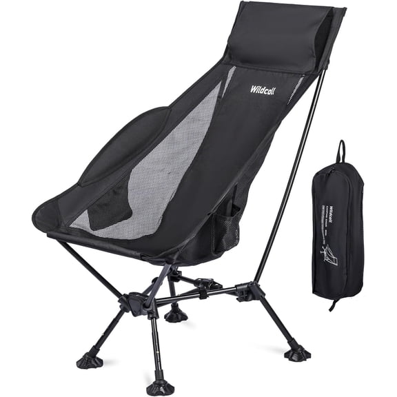 Lightweight Folding High-Back Camping Chair with Head Support, 3-Tilt Adjustment, Anti-Sinking Feet, and Compact Carry Design Black
