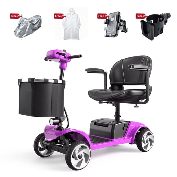 Lightweight Folding Mobility Scooter for Adults, 350W Motor, 5.5 MPH, 14.6 Miles Range, Removable Battery, 320 LBS Capacity, Basket, Rain Cover, Cup Holder & Phone Holder