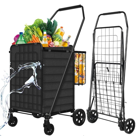 Lightweight Folding Shopping Cart with Waterproof Basket Liner & 360 Swivel Wheels | Collapsible Utility Cart for Groceries, Laundry, and Luggage Durable Design, Easy Storage