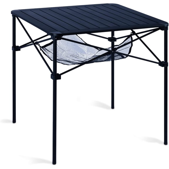 Lightweight Folding Square Table with Roll-Up Top and Carry Bag, Dark Black, Large