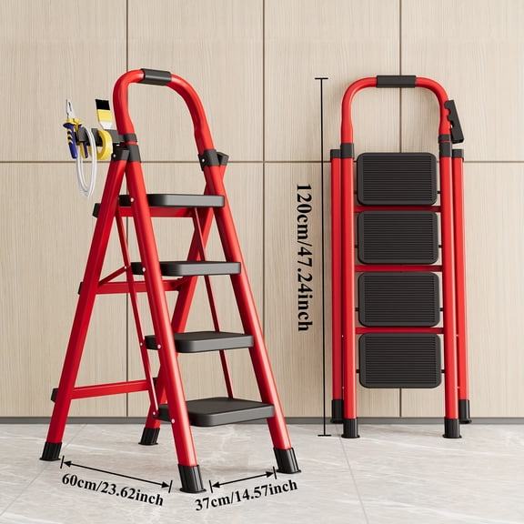 Lightweight Folding Step Ladder 3/4/5-Step - 450LBS Capacity Non-Slip Anti-Rust Safety Ladder