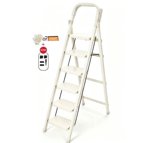 Lightweight Folding Step Stool, 3/4/5/6 Step Home Ladder with Anti-Slip Wide Pedal, Sturdy Portable Space-Saving Ladder with Comfort Handle for Home, Kitchen and Office Use