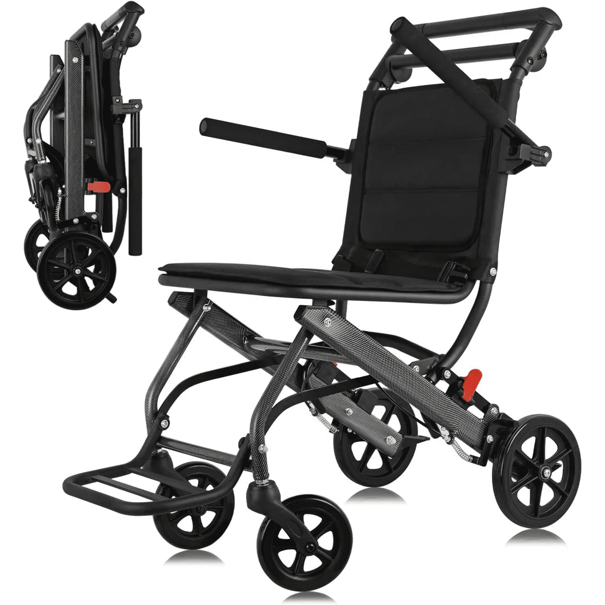 Mujocooker Lightweight Folding Transport Travel Wheelchair, Portable Compact Aluminum Wheelchair for Adults Weight 15lbs Support 220Lbs
