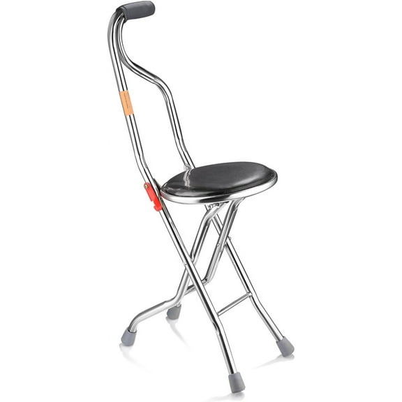 Lightweight Folding Walking Cane Stick with Seat Four Legged Portable Travel Hiking Chair Stool Eldely Care Aid