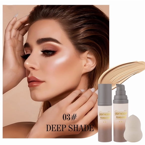 Lightweight Foundation With Makeup Sponge All Day WearHydrating Semi Matte Pore Minimizing Blemish Cover Waterproof Sweatproof Natural Finish