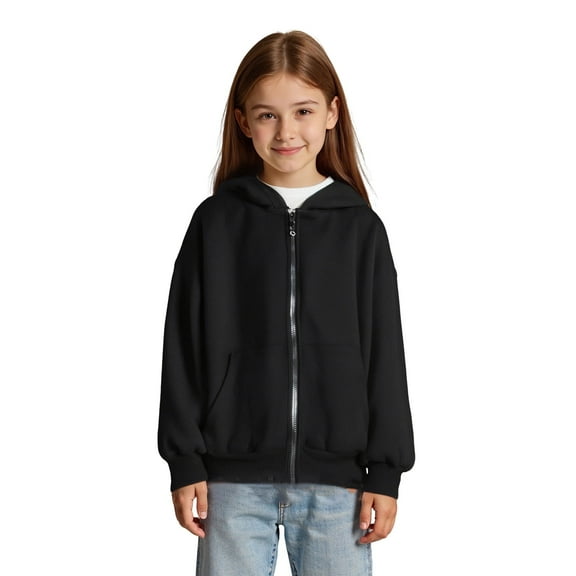 Lightweight Girls Hooded Zip Up Jacket Casual Pullover Coat for Teens and Youth in Autumn and Winter Fashion