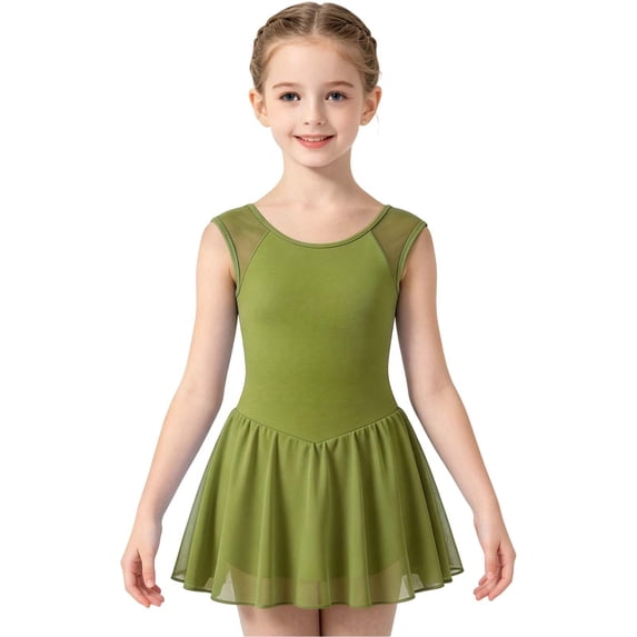 Lightweight Girls Sleeveless Chiffon Ballet Practice Dress For Summer Elegant Leotard Style Dancewear For Young Dancers Product Classification, 7-8 Years, Green