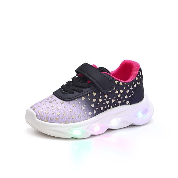 Lightweight Girls' Sneakers with Cushioned Sole Cute Heart Design Glow In The Dark Board Shoes (12M 6Y) Clothes