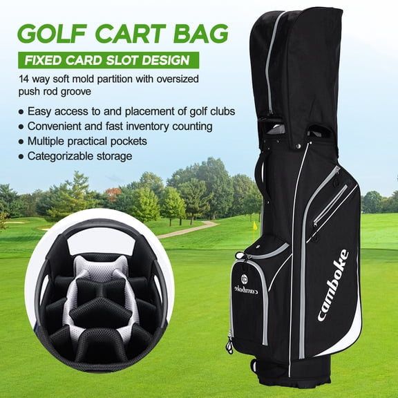 Lightweight Golf Cart Bag with 14-Way Full-Length Dividers, Cooler Pouch, Golf Bag for Men Women with Adjustable Padded Strap, Rain Hood, Golf Club Bag for Carts,black