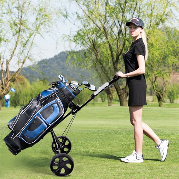 Lightweight Golf Push Cart 6 LB Foldable Steel Frame with 9.5 Inch Wheels Portable Caddy for Golf Bag Easy Storage Trunk Carry Golf Course Range Walking Trolley Compact Design
