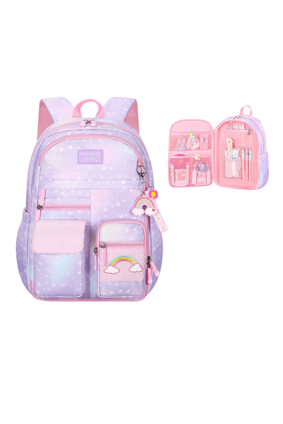 Lightweight Gradient School Backpack, Cute Rainbow Design, Durable Oxford Cloth, for Elementary Students, with Multiple Compartments