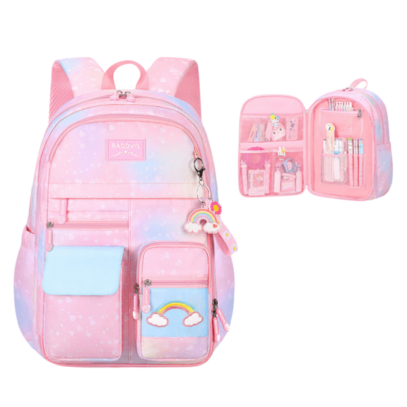 Lightweight Gradient School Backpack, Cute Rainbow Design, Durable Oxford Cloth, for Elementary Students, with Multiple Compartments