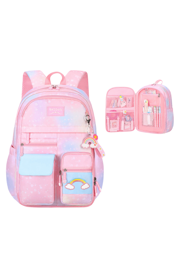 Lightweight Gradient School Backpack, Cute Rainbow Design, Durable Oxford Cloth, for Elementary Students, with Multiple Compartments