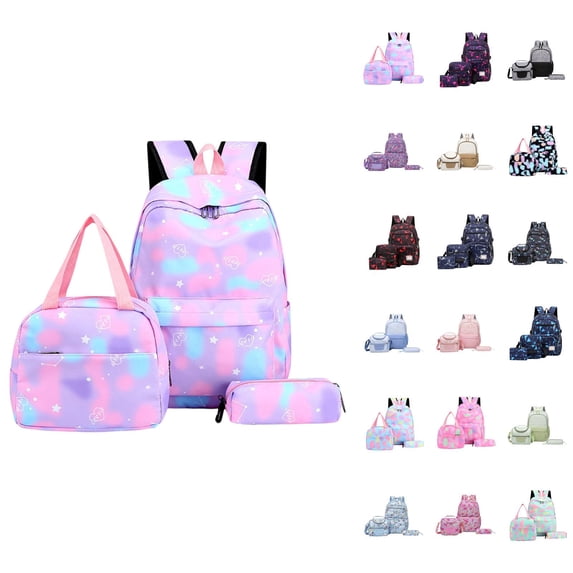 Lightweight Gradient School Backpack For Girls 3 Piece Elementary To Middle School Daypack With Pretty Day Tripper Design