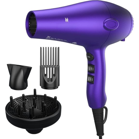 Lightweight Hair Dryer with Diffuser, Negative Ionic Professional 1875W Blow Dryer with 2 Speed 3 Heat Settings Cool Shot Purple