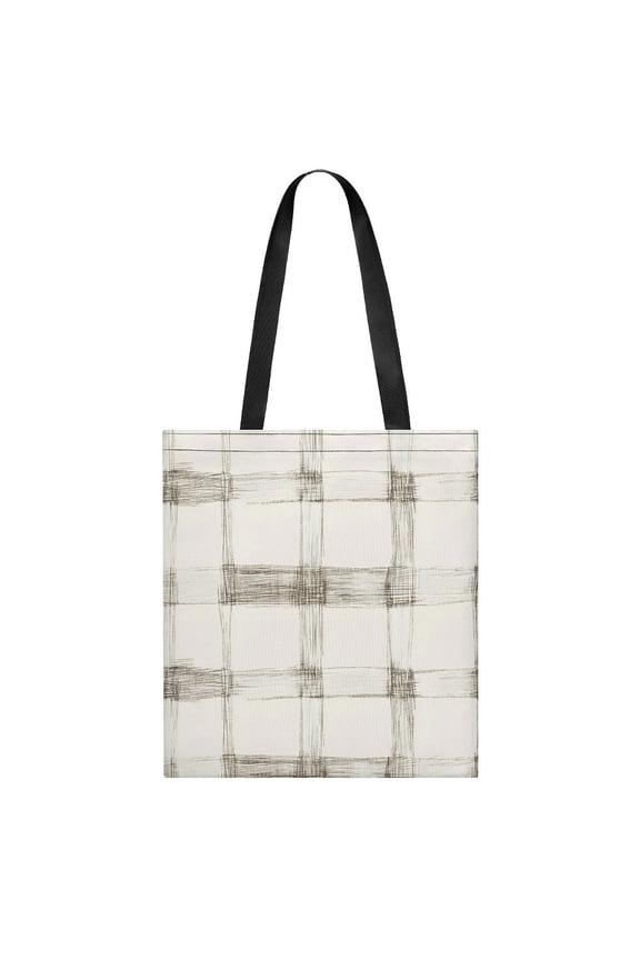 Lightweight Handbag 13.8x15.7in Can Be Reused For A Variety Of Purposes Fashion Versatile Large Capacity Design Ivory Checked Hand-drawn Sketch_2