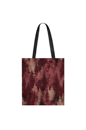 Lightweight Handbag 13.8x15.7in Can Be Reused For A Variety Of Purposes Fashion Versatile Large Capacity Design Realistic Forests Camouflage Pattern Conifer Maroon_1