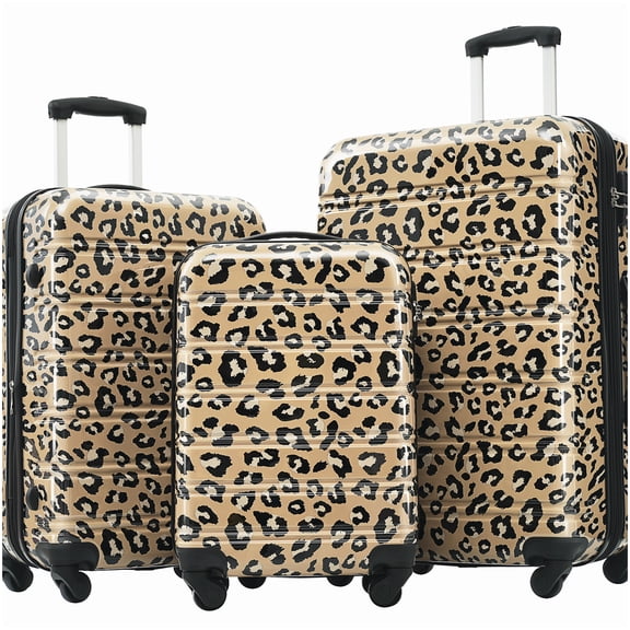 Lightweight Hardshell Suitcase Set 3-Piece w/Spinner Wheels, Leopard Design, TSA Lock