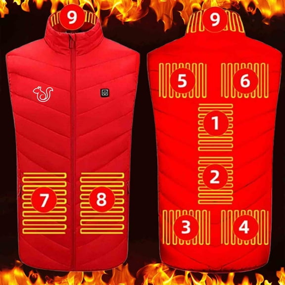 Lightweight Heating Vest 3 Heat Levels 9 Heat Zones Full Zip Winter Heated Unisex Clothing with Zipped Pockets (M, Red)