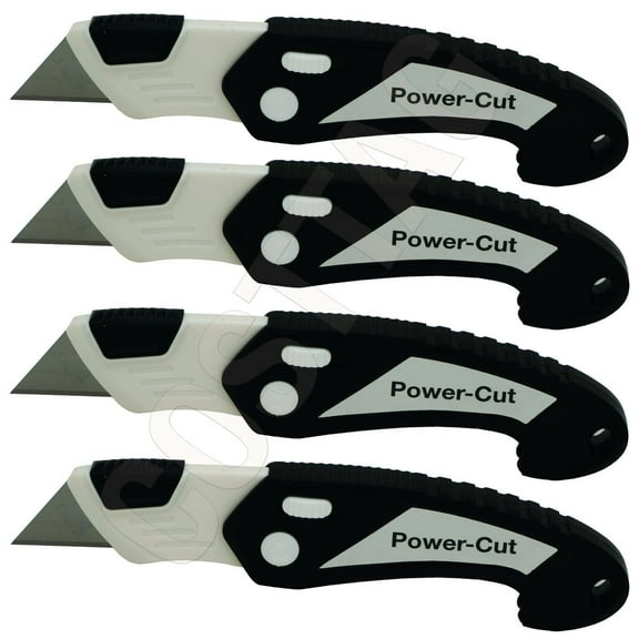 Lightweight Heavy Duty Pocket Knife Retractable Blade ABS Folding Safety Utility Box Cutter with Lock Release - 4 Pack Black Color