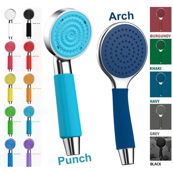 Lightweight High-Pressure Handheld Shower Head with Powerful Shower Spray in Multiple Vibrant Colors (PUNCH-BLACK)