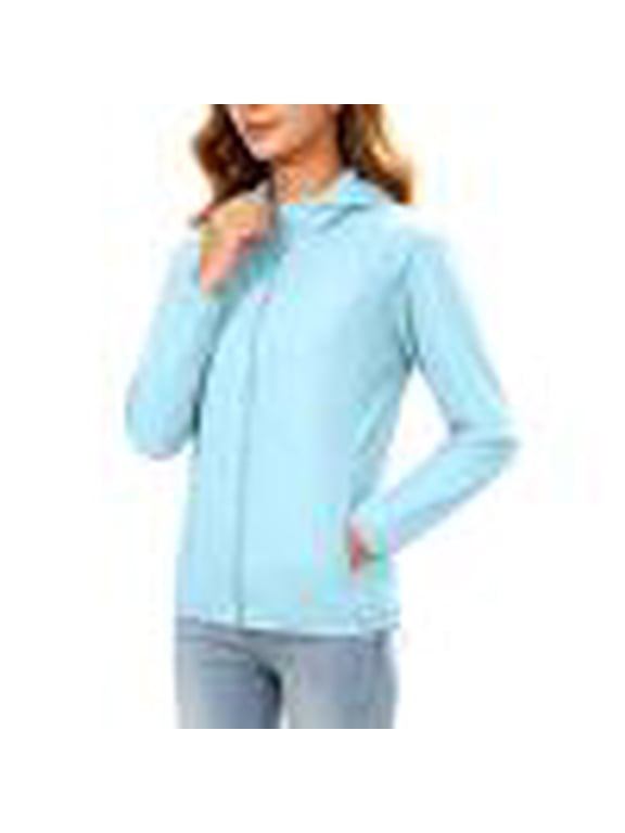 Lightweight Hiking Full Zip Shirts for Women Long Sleeve Sun Protection Hoodies Athletic Workout Jacket with Pocket (3XL, Light Blue)