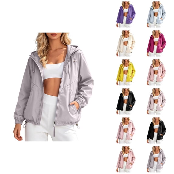 Lightweight Hiking Jacket Women Long Sleeve Casual Hooded Zip Up Jackets with Pockets Fall Windbreaker Outerwear