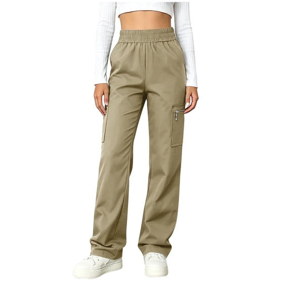 Lightweight Hiking Pants for Women Quick Dry Elastic High Waist Straight Casual Pants with Zipper Pockets for Safari Camping
