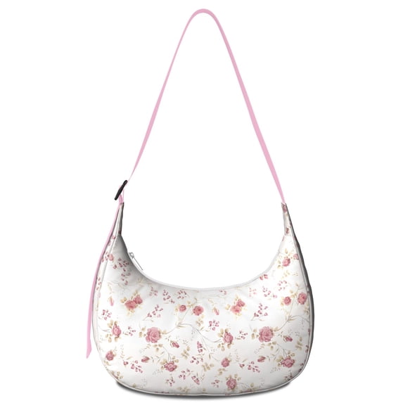 Lightweight Hobo Bag featuring Tropical Flower and Leaves Design Adjustable Strap Smooth Zipper Nylon Material Suitable for Daily Use and Outdoor Activities