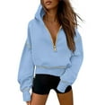 thumbnail image 1 of Lightweight Hooded Pullover Sweatshirt with Half Zip and Pockets, Soft Fleece Fabric Women’s Casual Pullover for Winter, Comfortable Chic Style Sky Blue, 1 of 4