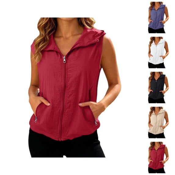 Lightweight Hooded Vest Women Sleeveless Zip Up Jacket Outerwear with Pockets Outdoor Breathable Travel Hiking Vest