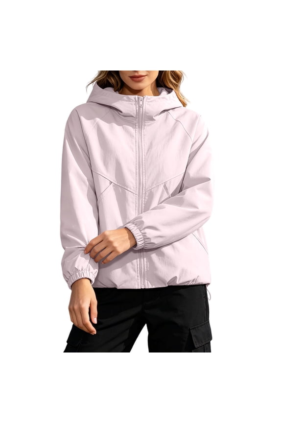 Lightweight Hoodie Jackets Women Adjustable Drawstring Hem Long Sleeve Fall Windbreaker Sweatshirt with Pockets (3XL, Beige)