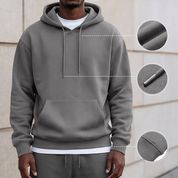 Lightweight Hoodie Men Fall Winter Fleece Drawstring Oversized Sweatshirts, XL