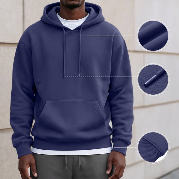 Lightweight Hoodie Men Fall Winter Fleece Drawstring Oversized Sweatshirts, XL