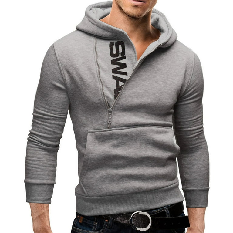 Lightweight Hoodie Mens Sweatshirts Hoodies Plain Hooded Sweatshirt Men Plain Hoodie Green Hoodie Heavyweight Mens Hoodie Mens Pullover Side Zipper Contrast Hooded Sweater Grey XXL Walmart
