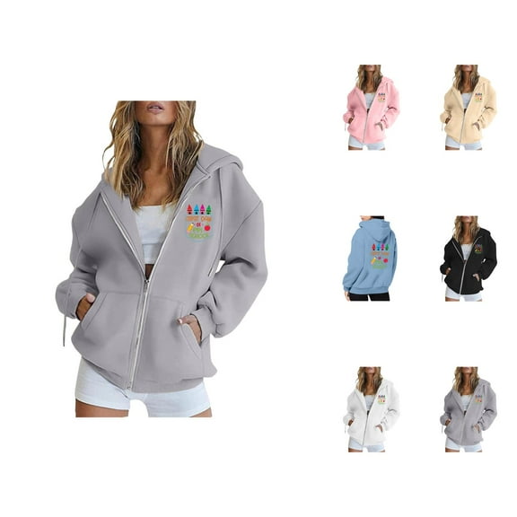 Lightweight Hoodie Womens Sweatshirt Oversized Zip Up Women Casual Women's Hoodies And Sweatshirts For Wear Long Sleeve Style School Season Print Basic All Seasons Cozy Comfortable