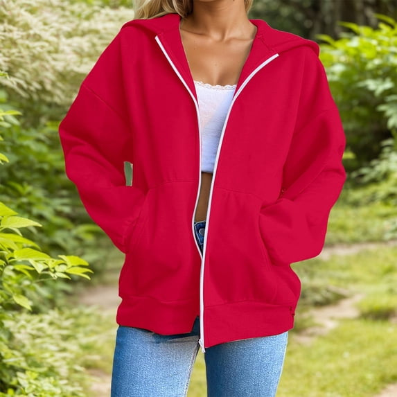 Lightweight Hoodies for Women Loose Fit Casual Solid Color Soft Zipper Sweatshirt Warm Comfortable Fall Winter 2025 Long Sleeve Jacket Coat with Pocket