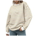 thumbnail image 1 of Lightweight Hoodies for Women Winter Soft Crew Neck Long Sleeve Batwing Drop Shoulder with Pocket Striped Pullover Cotton Sweatshirts Pullover(Khaki,M), 1 of 6